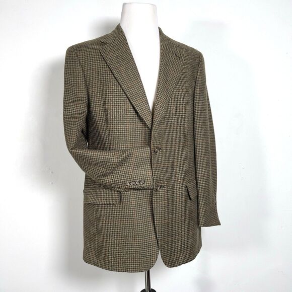 Tommy Hilfiger Other - Tommy Hilfiger Houndstooth Tweed Blazer Jacket Mens Sz 42L Olive 2 Button Vtg